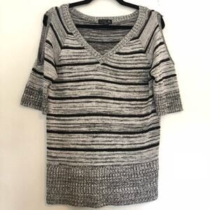 One A Grey & Black Striped Knit Blouse